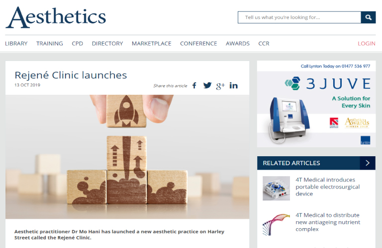 Aesthetics Journal: launch of Rejené Clinic in London